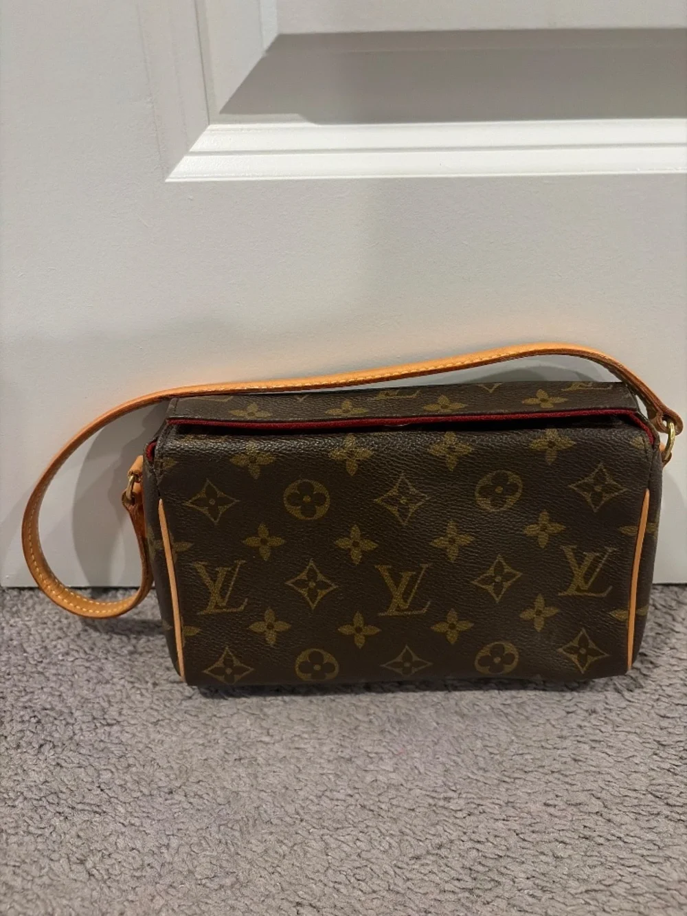 Louis Vuitton Monogram Shoulder Bag with Red Trim and Vachetta Strap